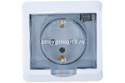 Розетка Этюд 1СП с крышкой 16А IP44 в сборе белая