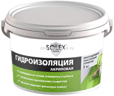 Гидроизоляция SOLEX  АКРИЛОВАЯ 1 КГ , ведро
