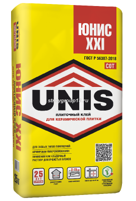 Клей UNIS плиточный XXI 25кг класс С0Т (48шт/под)