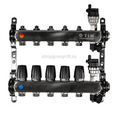 Коллектор без расход. и кранов  5 вых.3/4"+1" НЕРЖ (комп. возд-к, дрен.кран) TIM KBS5005