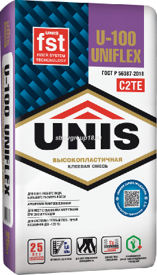 Клей UNIS UNIFLEX U-100 эластичный 25кг класс С2ТЕ  (48шт/под)